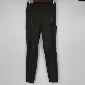 Athleta Stellar Tights Women's Large 0 Gray High Rise Zip Pockets Casual Travel